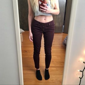 Button Up Maroon Mid Rise Skinny Jeans